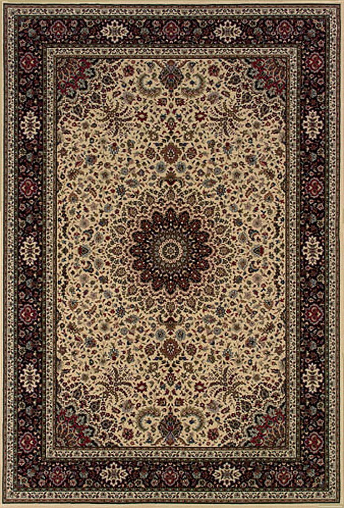Ivory and Black Synthetic Oriental Rectangular Area Rug 5'3" x 7'9"