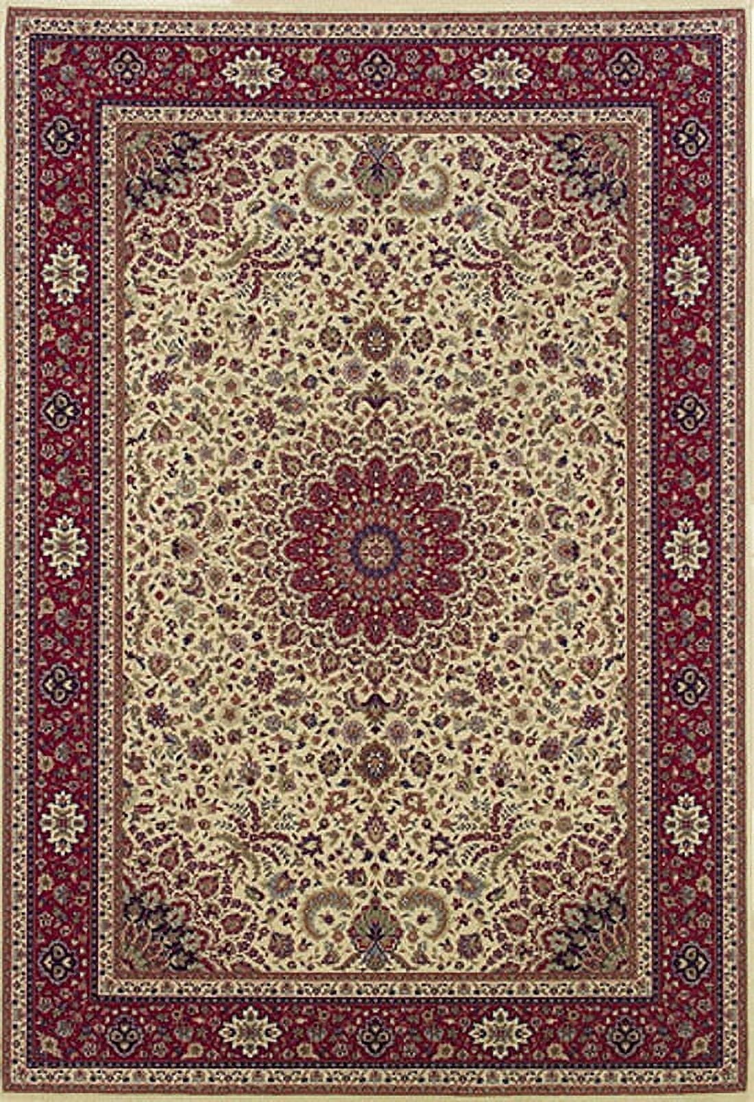 Ivory and Red Oriental Synthetic 4' x 6' Area Rug