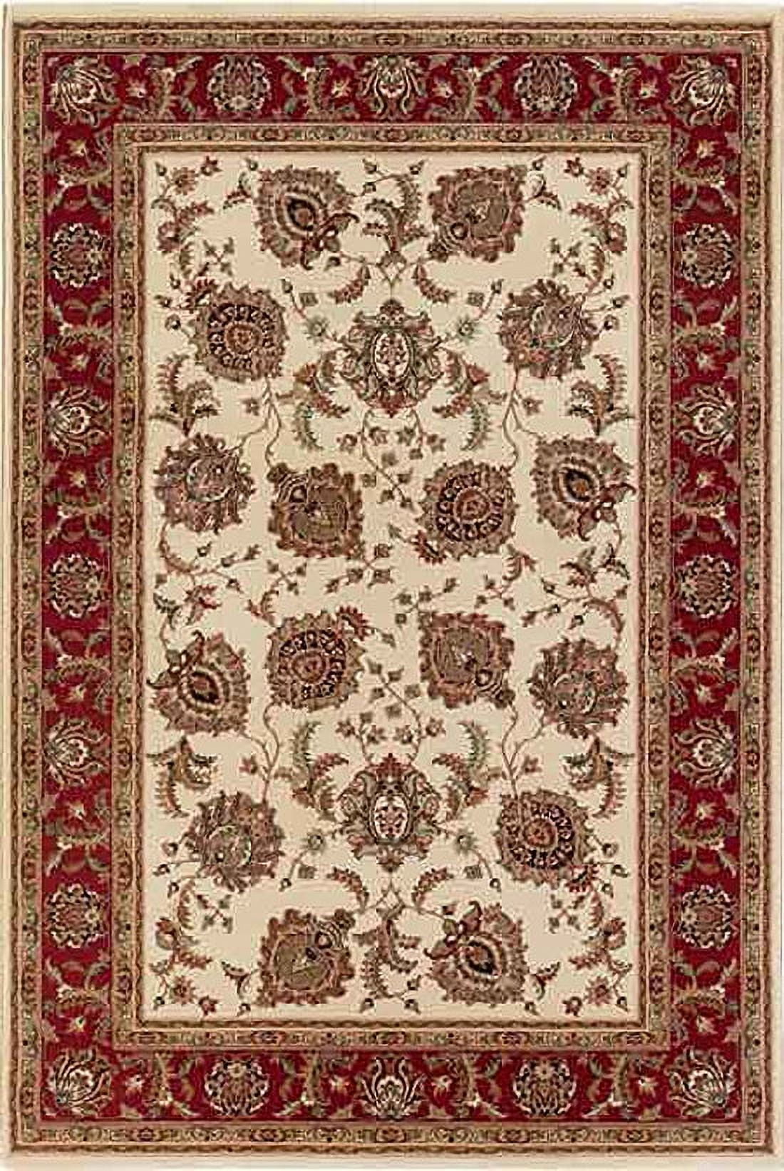 Ivory and Red Oriental 4' x 6' Synthetic Area Rug