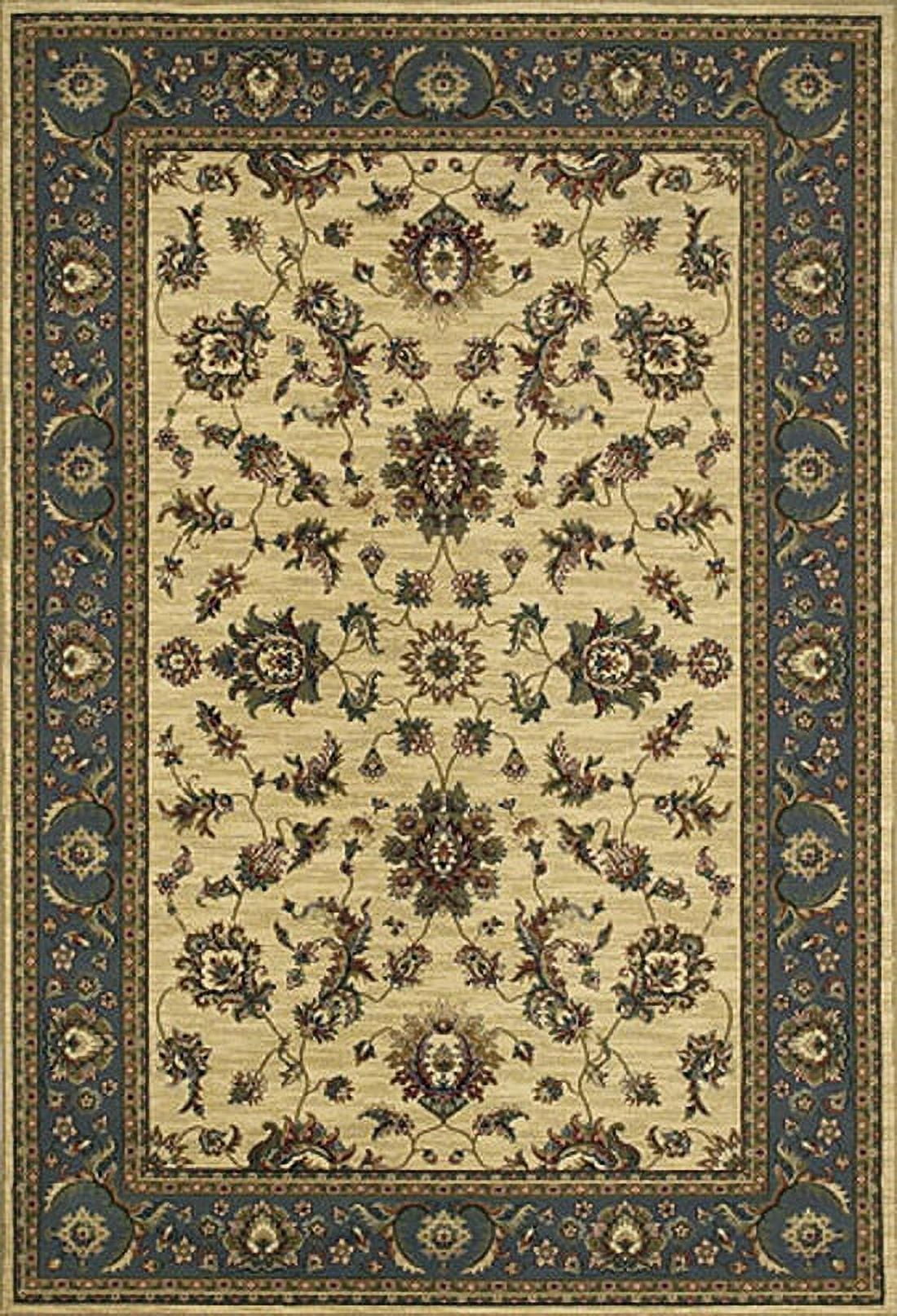 Ivory and Blue Rectangular Oriental Synthetic Area Rug 5'3" x 7'9"
