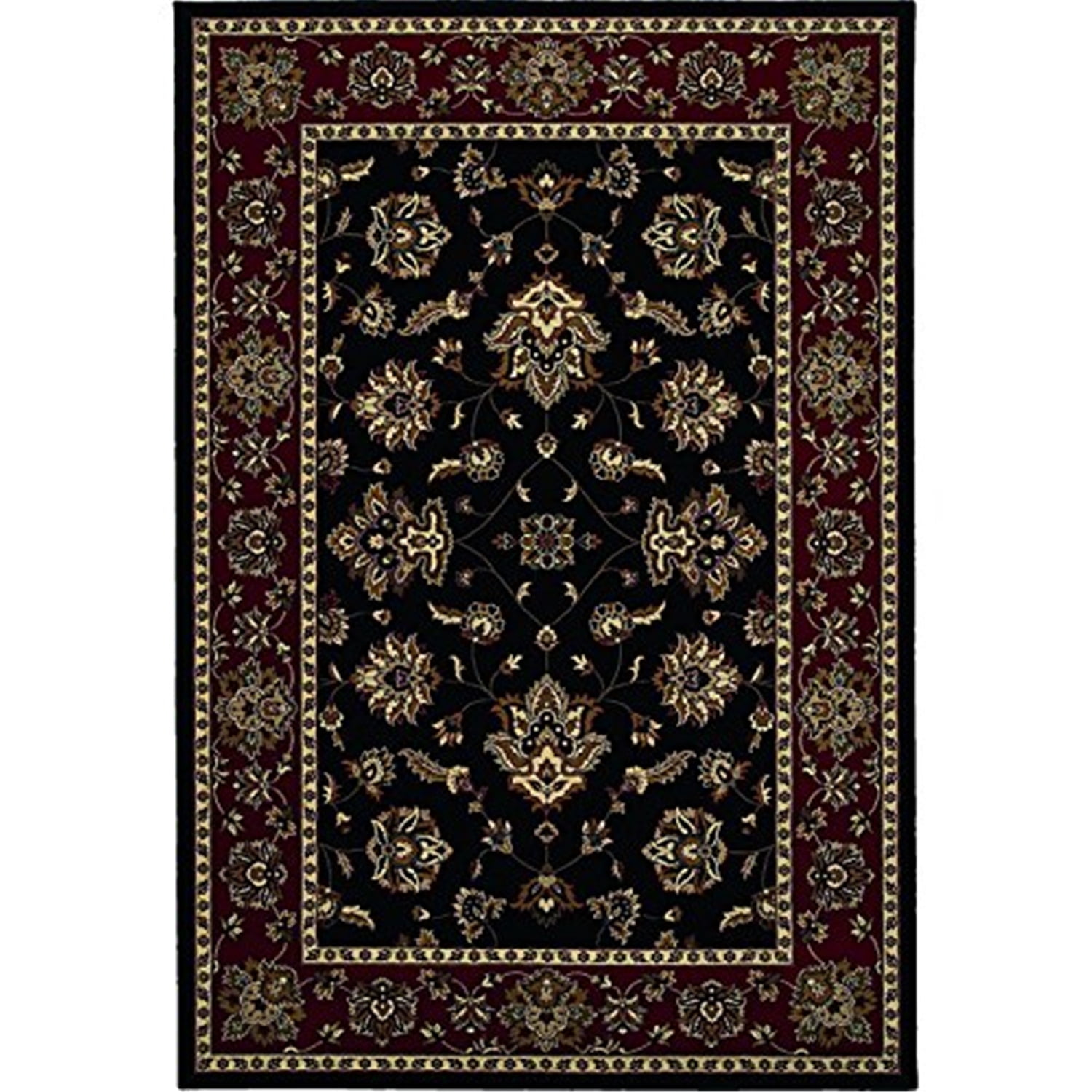 Handmade Black and Red Synthetic Rectangular Area Rug 5'3" x 7'9"