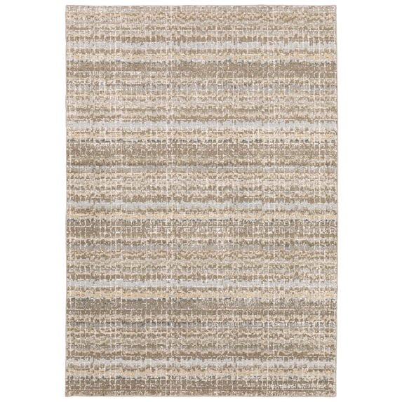 Oriental Weavers Atlas Area Rug 747 Casual Ivory Banded Rows 5' 3" x 7' 3" Rectangle