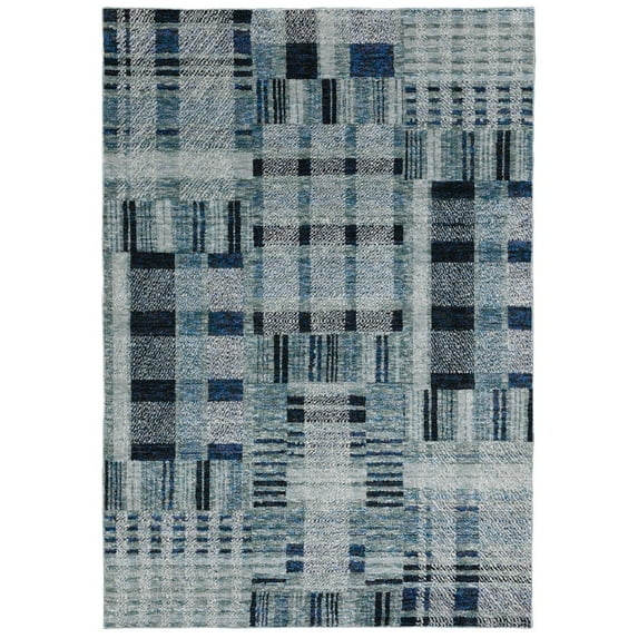 Oriental Weavers Atlas Area Rug 752B0 Casual Blue Blocks Bars 2' 6" x 12' Rectangle