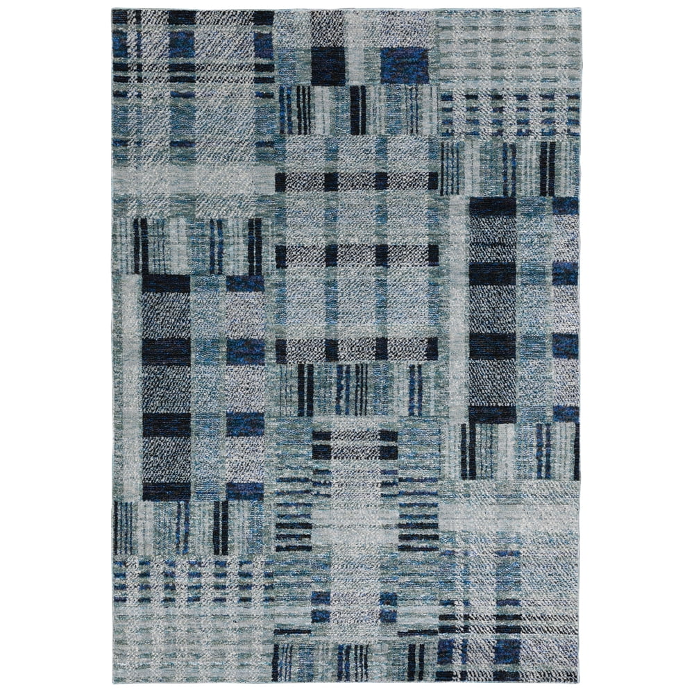 Atlas Blue and Gray Synthetic Hand-knotted Rectangular Area Rug
