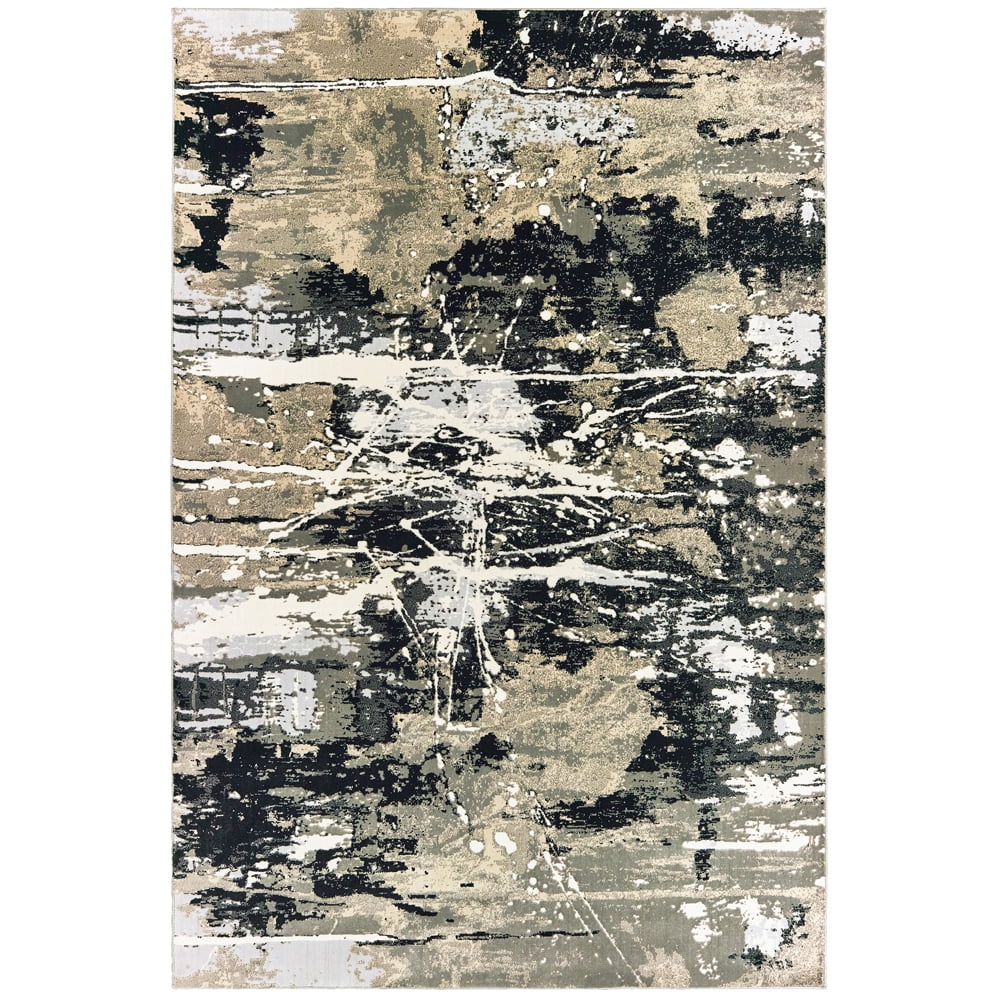 Bowen Black and Beige Synthetic Rectangular Area Rug