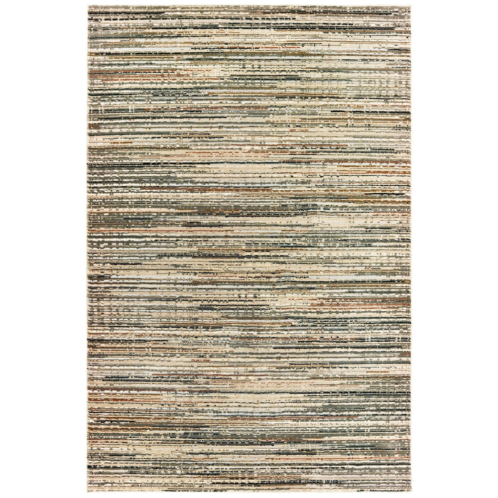 Ivory and Gold Wool Blend Runner Rug with Striped Pattern