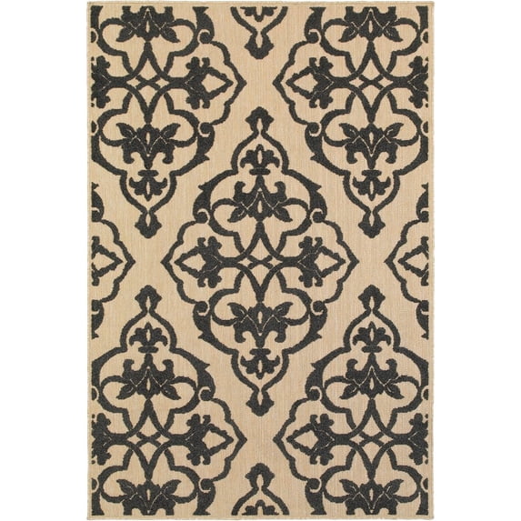 Oriental Weavers Cayman Indoor/Outdoor Rug - 001B9 - 3'10" x 5'5" - in Sand/ Charcoal - Global Style, Multi-Level Pile, Water, Stain and Fade Resistant, Hose Clean, Patio, Outdoor Living Rug