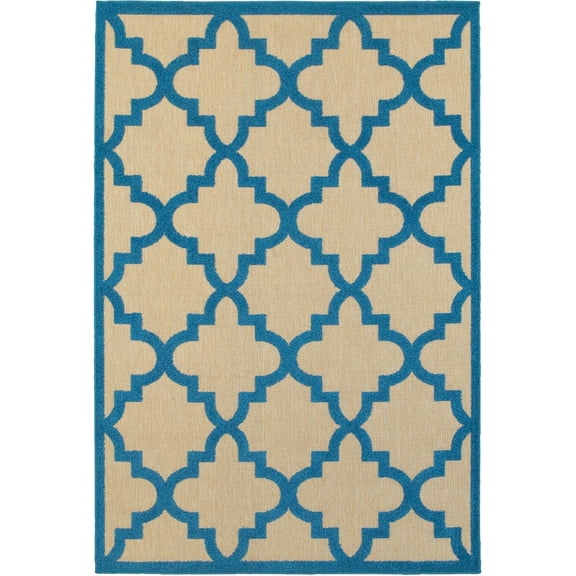 Oriental Weavers Cayman Indoor/Outdoor Rug - 660L9 - 1'10" x 3'3" - in Sand/ Blue - Moroccan Lattice, Multi-Level Pile, Water, Stain and Fade Resistant, Hose Clean, Patio, Outdoor Living Rug
