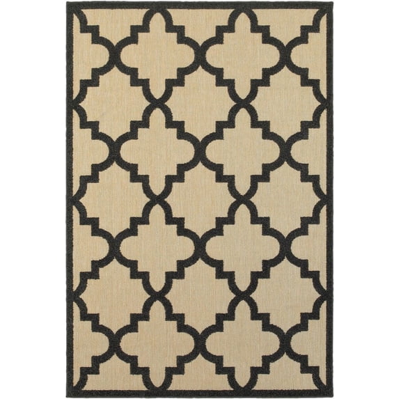Oriental Weavers Cayman Indoor/Outdoor Rug - 660N9 - 5'3" x 7'6" - in Sand/ Charcoal - Moroccan Lattice, Multi-Level Pile, Water, Stain and Fade Resistant, Hose Clean, Patio, Outdoor Living Rug