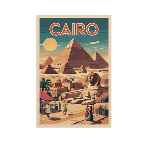Sphinx Classic Poster Retro Cairo Cityscape with Historic Landmarks & Desert Views Canvas Poster