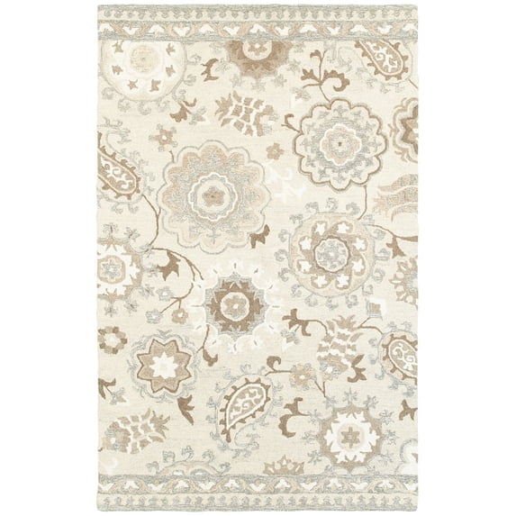 Oriental Weavers Craft Area Rug 93005 Ivory Petals Bulbs 5' x 8' Rectangle