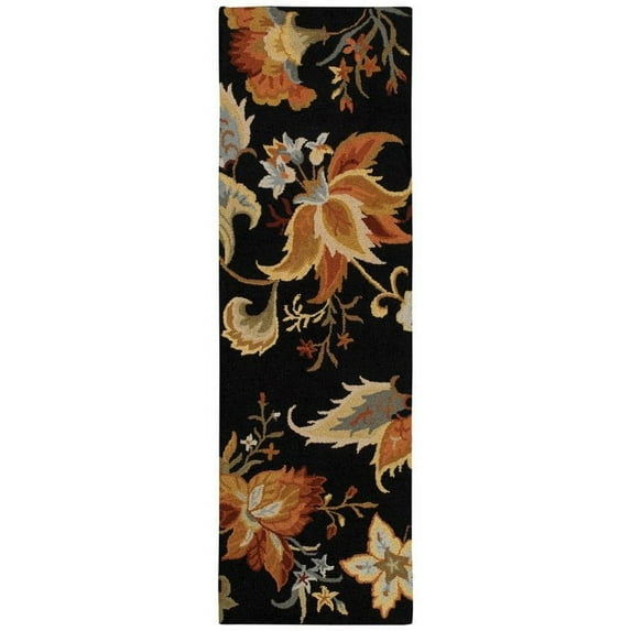 Sphinx Eden Area Rugs - 87106 Transitional Casual Black Wool Flowers Leaves Garden Rug