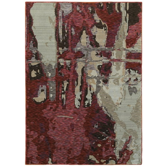 Oriental Weavers Evolution Area Rug - 8028B - 5'3" x 7'3" - in Red/ Beige - Modern Style, Stain Resistant, Family and Pet Friendly , Bedroom, Office Rug