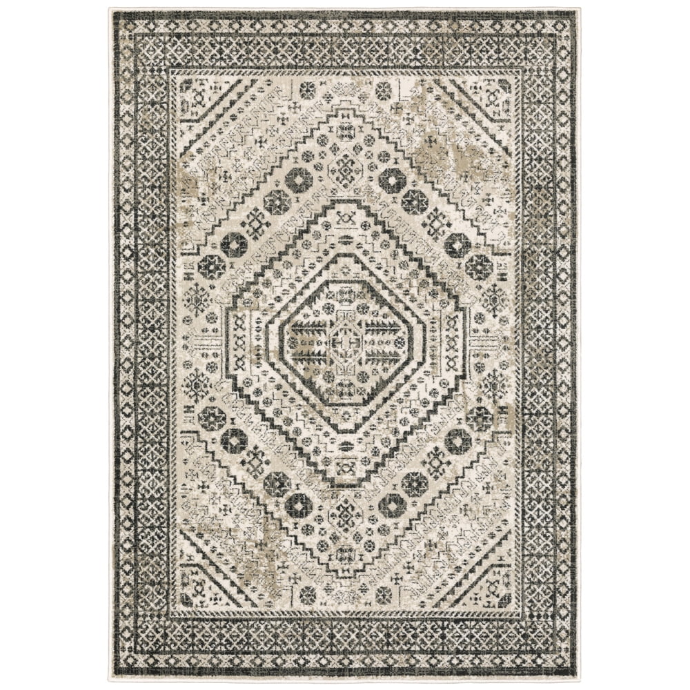 Gray and Ivory Synthetic Hand-knotted Rectangular Area Rug