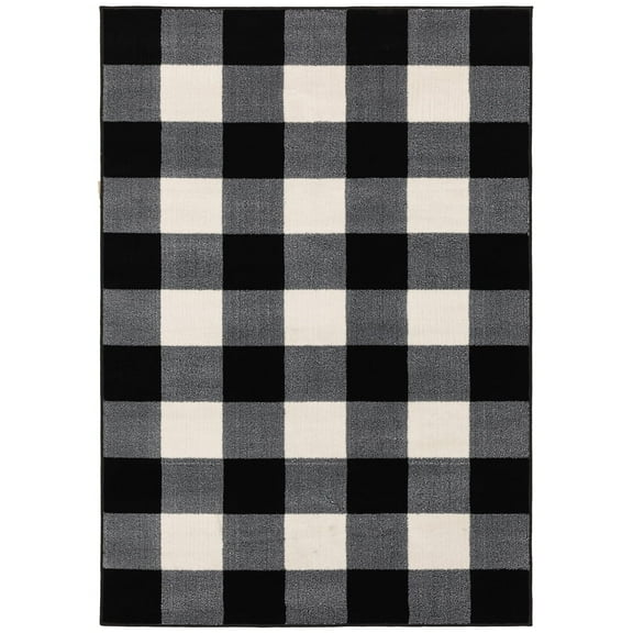 Oriental Weavers Georgia Area Rug 678D0 Casual Black Plaid Blocks 5' 3" x 7' 3" Rectangle