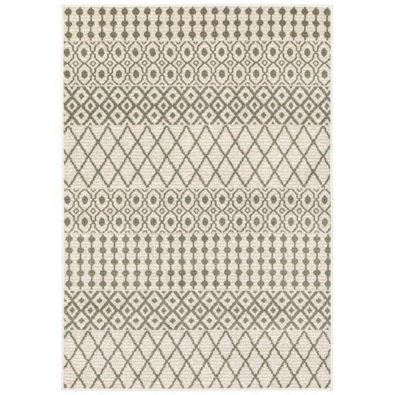 Oriental Weavers Georgia Area Rug 717B0 Casual Ivory Banded Rows 3' 10" x 5' 5" Rectangle