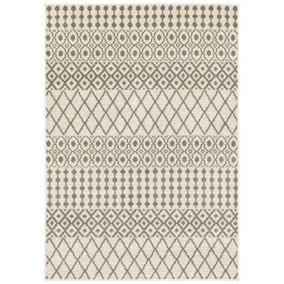 Oriental Weavers Georgia Area Rug 717B0 Casual Ivory Banded Rows 6' 7" x 9' 2" Rectangle