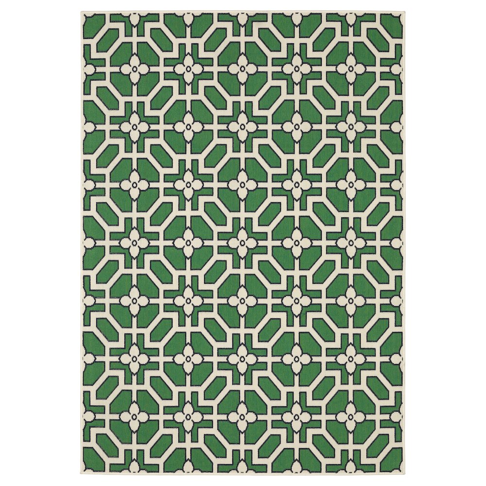 Oriental Weavers Havana Indoor/Outdoor Rug - HAV01 - 5'3" x 7'3" - in Ivory/ Green - Classic Casual Style, Water, Stain and Fade Resistant, Hose Clean, Patio, Outdoor Living Area Rug