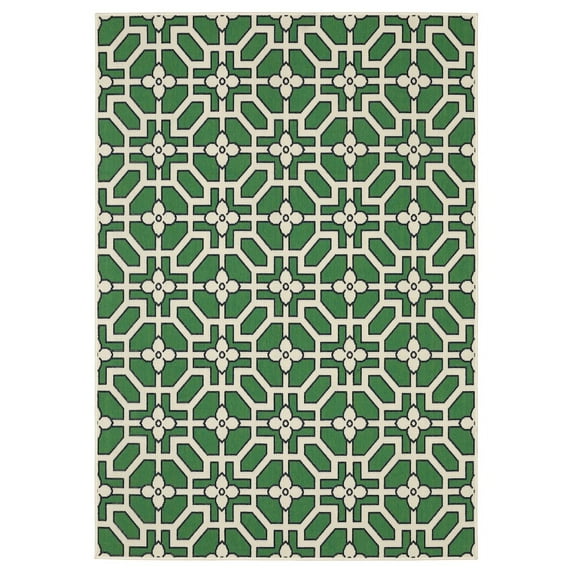 Oriental Weavers Havana Indoor/Outdoor Rug - HAV01 - 5'3" x 7'3" - in Ivory/ Green - Classic Casual Style, Water, Stain and Fade Resistant, Hose Clean, Patio, Outdoor Living Area Rug
