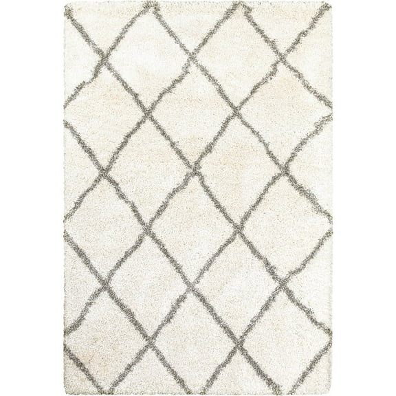Oriental Weavers Henderson Shag Area Rug 090W9 Ivory Diamonds Diagonals 2' 3" x 7' 6" Rectangle