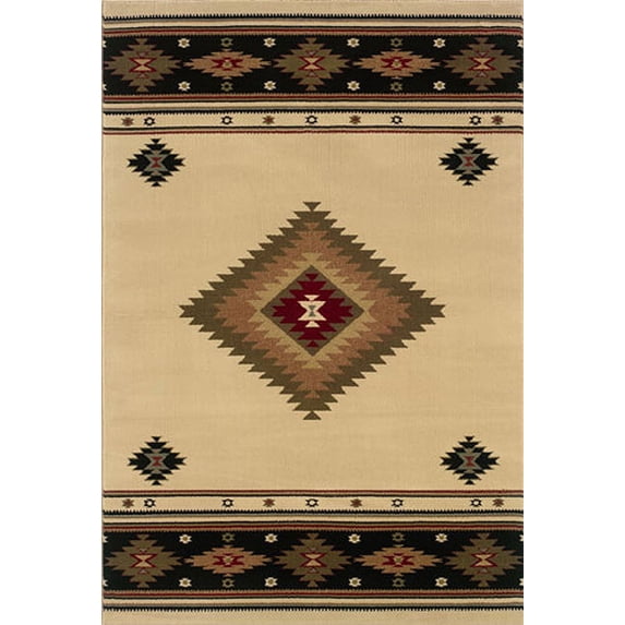 Oriental Weavers Hudson Area Rug - 087I1 - 5'3" x 7'6" - in Beige/ Green - Southwestern Lodge Style, Stain Resistant, Family and Pet Friendly , Bedroom, Office Rug