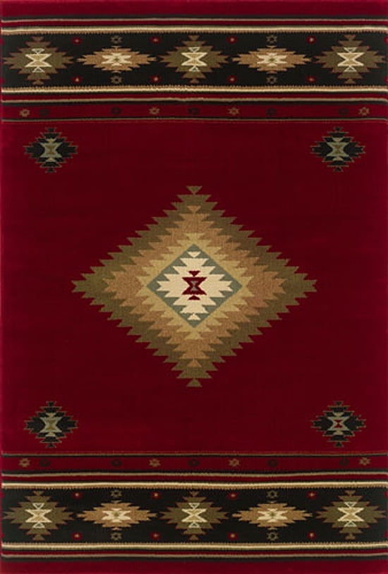 Oriental Weavers Hudson Area Rug - 087K1 - 6'7" x 9'6" - in Red/ Green - Southwestern Lodge Style, Stain Resistant, Family and Pet Friendly , Dining, Living Room Rug