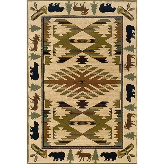 Oriental Weavers Hudson Area Rug 1072A Ivory Moose Canoes 5' 3" x 7' 6" Rectangle