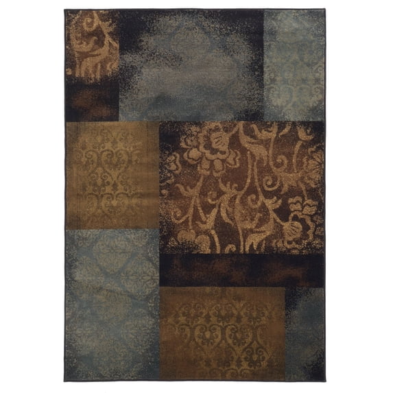 Oriental Weavers Hudson Area Rug 4878B Casual Blue Squares Damask 3' 10" x 5' 5" Rectangle