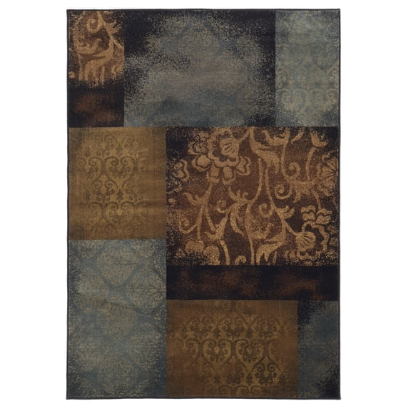 Oriental Weavers Hudson Area Rug 4878B Casual Blue Squares Damask 6' 7" x 9' 6" Rectangle