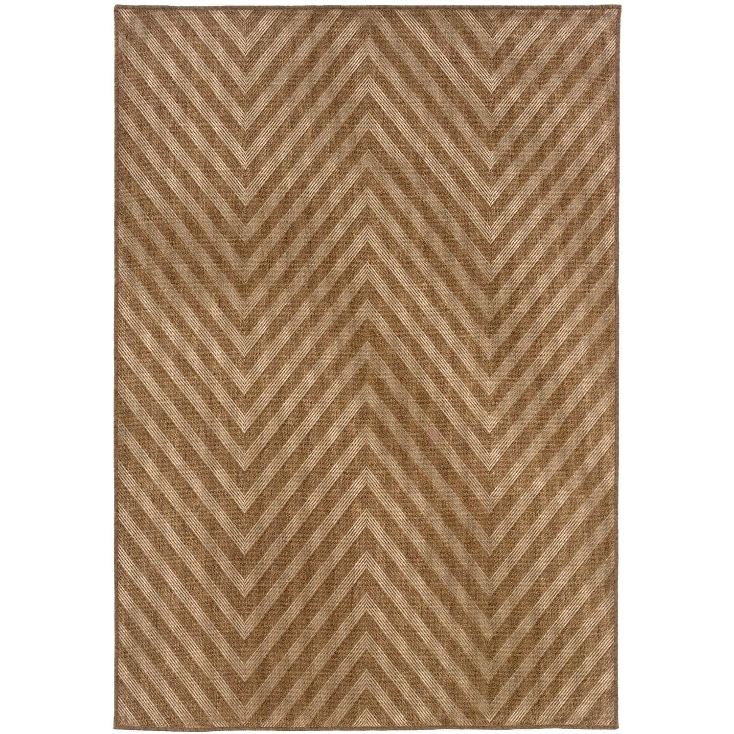 Tan Chevron Pattern Synthetic Indoor/Outdoor Rug 8'6" x 13'