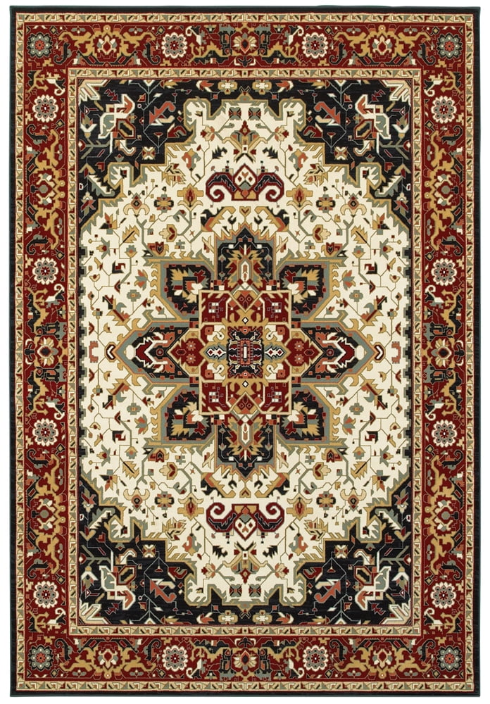 Kashan Red and Alabaster Synthetic Rectangular Area Rug