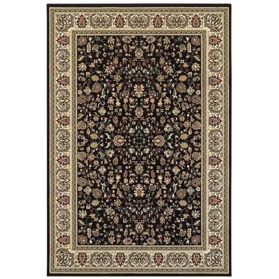 Oriental Weavers Kashan Area Rug 108B1 Black Vines Bulbs 5' 3" x 7' 6" Rectangle