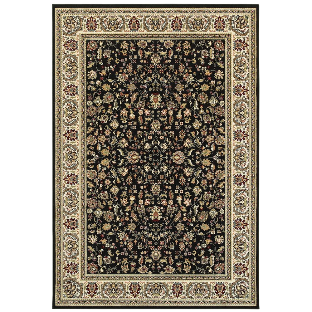 Kashan Black and Ivory 9' x 12' Synthetic Area Rug