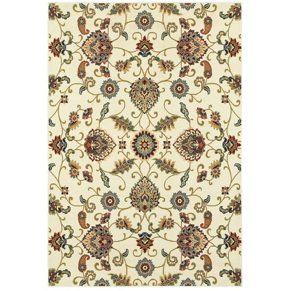 Oriental Weavers Kashan Area Rug 9946W Ivory Curls Borderless 6' 7" x 9' 6" Rectangle