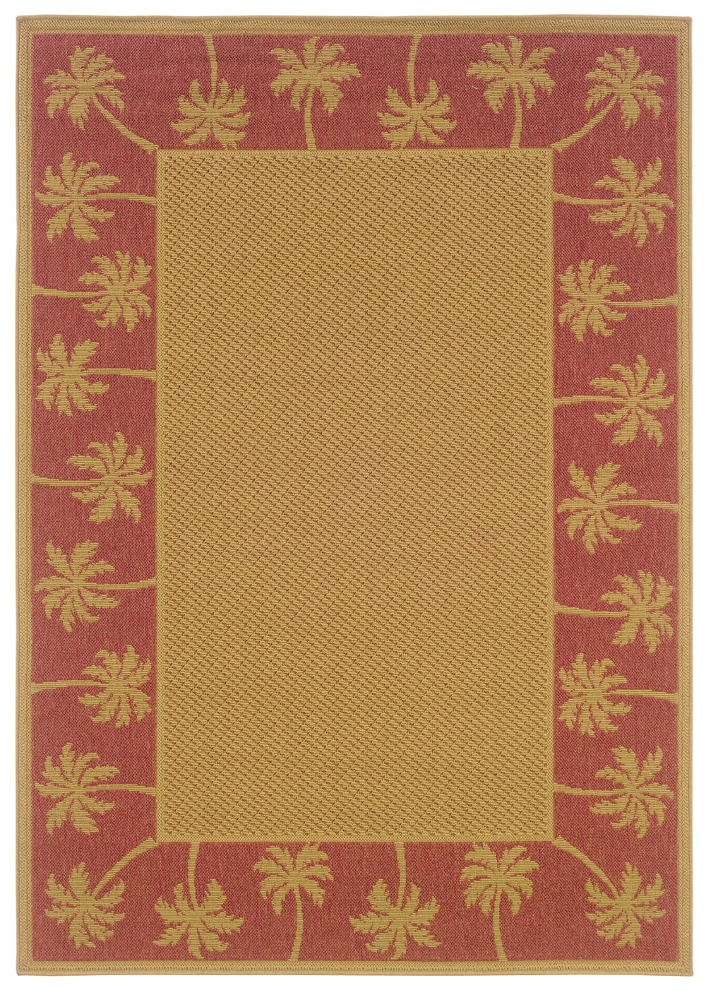 Beige and Red Synthetic 3'7" x 5'6" Rectangular Indoor/Outdoor Rug