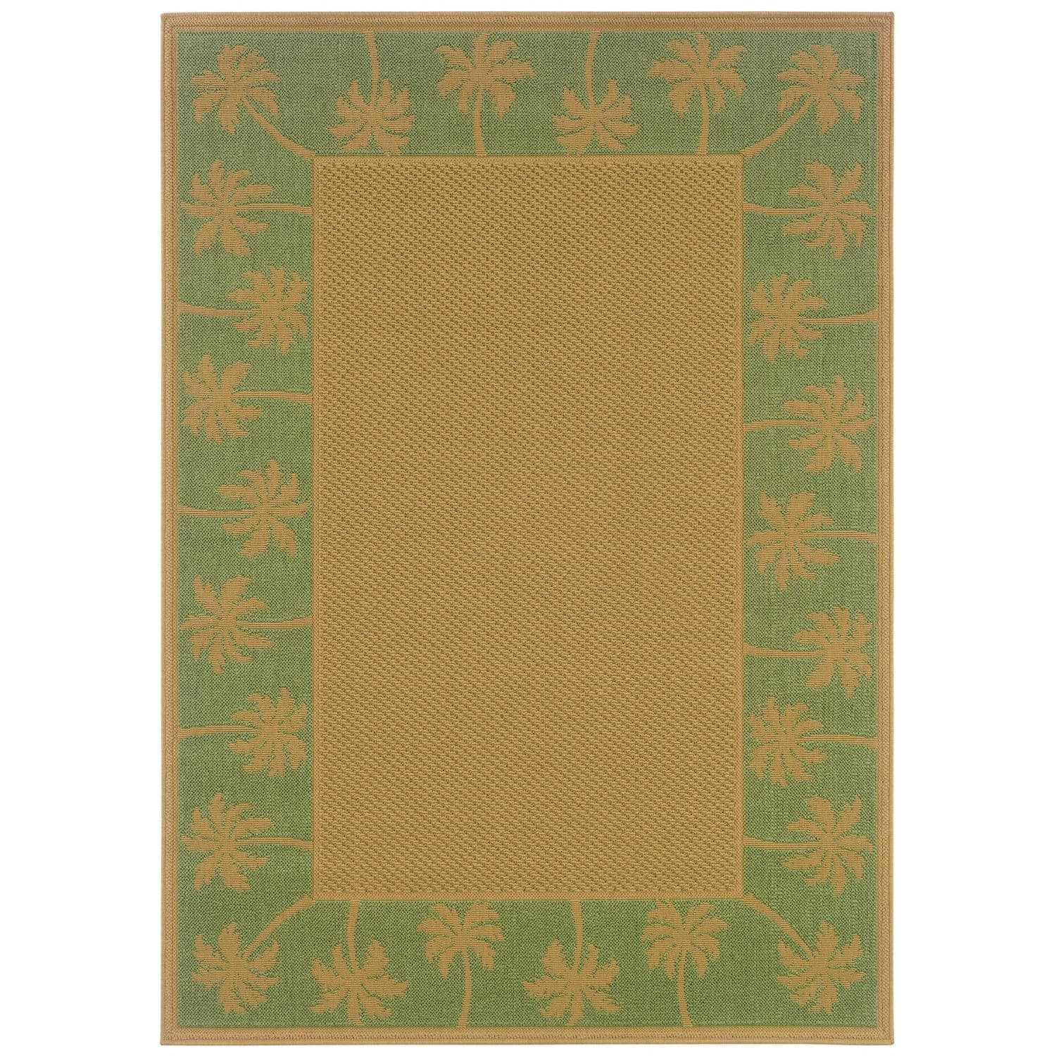 Lanai Green and Beige Palm Tree Border 8'6" x 13' Synthetic Outdoor Rug