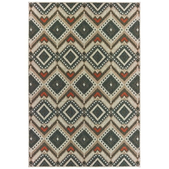 Oriental Weavers Latitude Area Rug 002X3 Outdoor Gray Crosshatch Diamonds