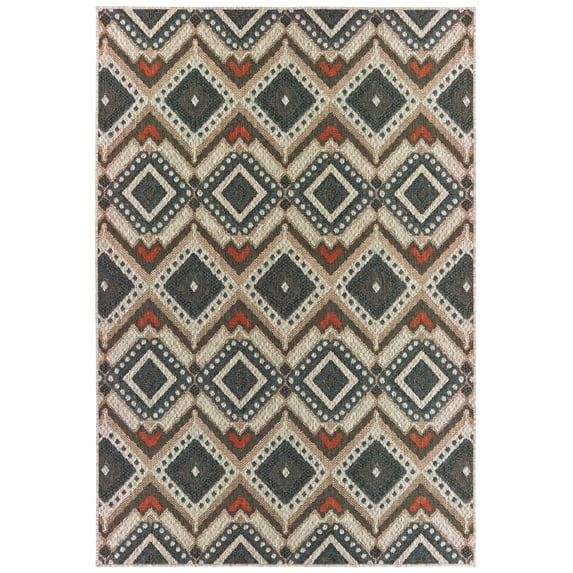 Oriental Weavers Latitude Area Rug 002X3 Outdoor Gray Crosshatch Diamonds