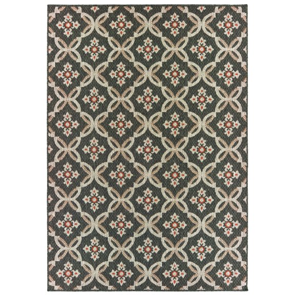 Oriental Weavers Latitude Area Rug 1904K Outdoor Grey Scrolls Petals
