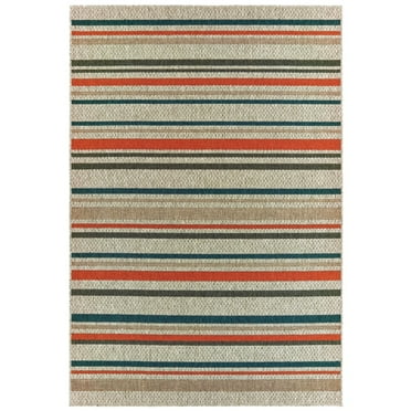 Oriental Weavers Latitude Area Rug 602W3 Outdoor Gray Banded Rows