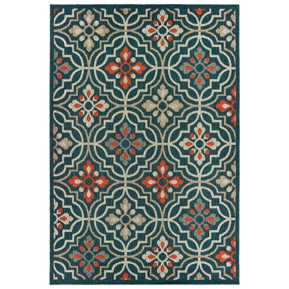 Oriental Weavers Latitude Area Rug 709B3 Blue Curves Blocks 1' 10" x 7' 6" Rectangle