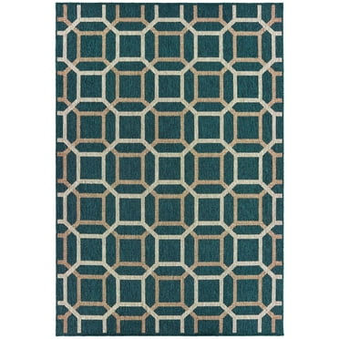 Oriental Weavers Latitude Area Rug 806B3 Outdoor Blue Blocks Octagons