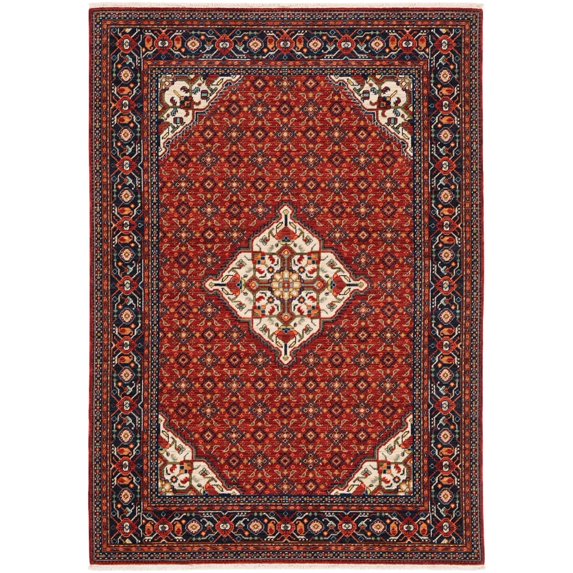 Oriental Weavers Lilihan Area Rug 001C6 Traditional Red Diagonals Medallion 6' 7" x 9' 6" Rectangle