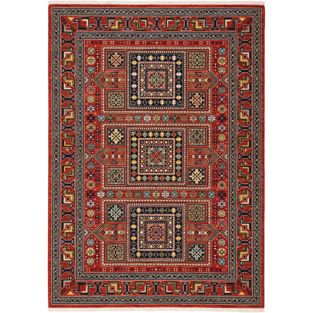 Lilihan Red Geometric Wool and Synthetic Area Rug 2' x 3'