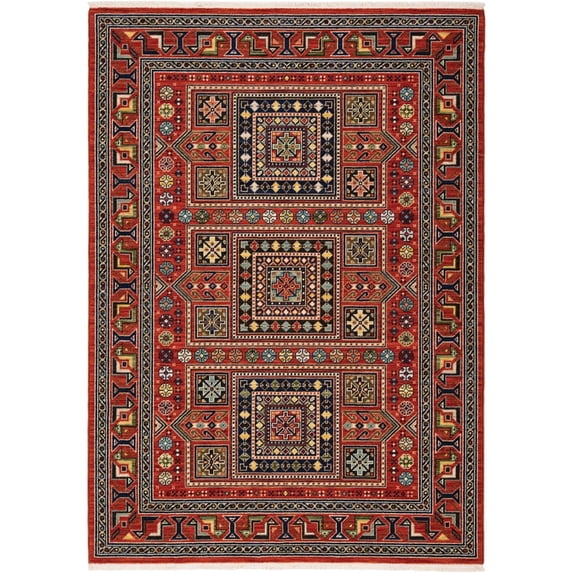 Oriental Weavers Lilihan Area Rug 002C6 Traditional Red Blocks Cubes 5' 3" x 7' 6" Rectangle