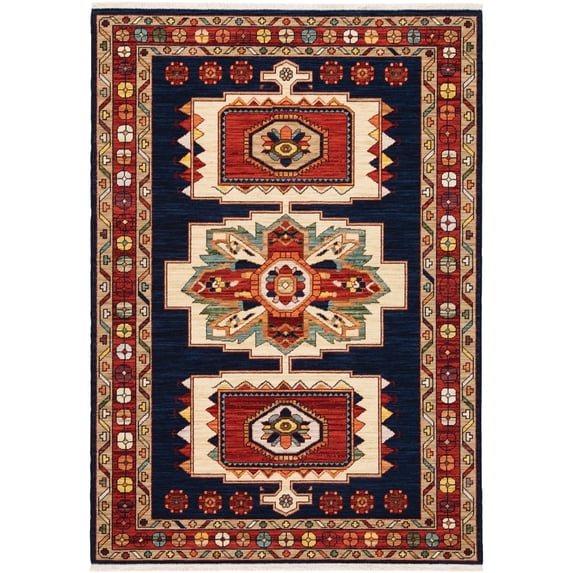Oriental Weavers Lilihan Area Rug 090B6 Traditional Blue Blocks Cubes 6' 7" x 9' 6" Rectangle