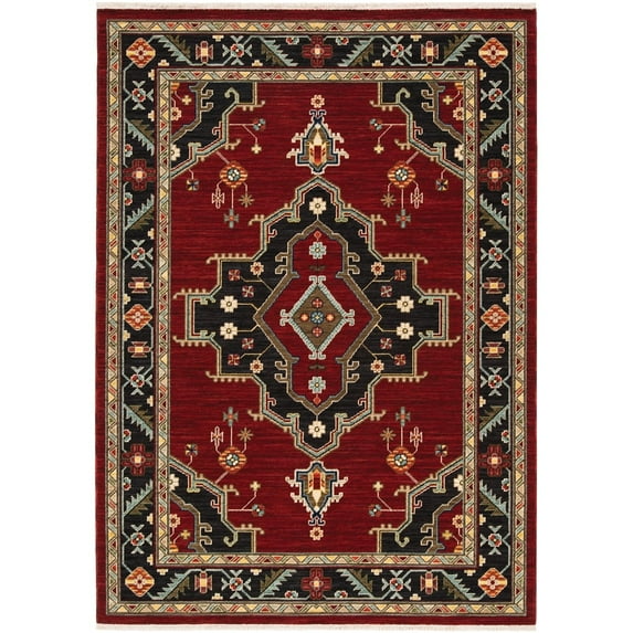 Oriental Weavers Lilihan Area Rug 092R6 Traditional Red Rings Petals 5' 3" x 7' 6" Rectangle