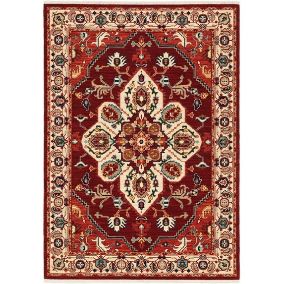 Oriental Weavers Lilihan Area Rug 5502C Traditional Red Medallion Bulbs 5' 3" x 7' 6" Rectangle