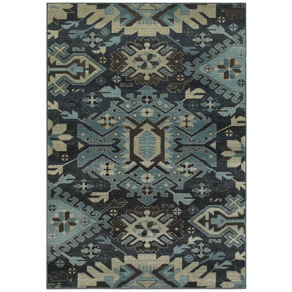 Sphinx Linden Area Rug 4302A Navy Curls Angled 3' 10" x 5' 5" Rectangle