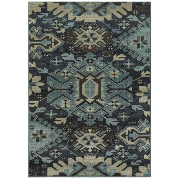 Sphinx Linden Area Rug 4302A Navy Curls Angled 9' 10" x 12' 10" Rectangle